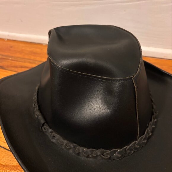 Vintage Wilson Hat Black Heavy Leather Cowboy Outback Hippie Western USA XL - Picture 7 of 8